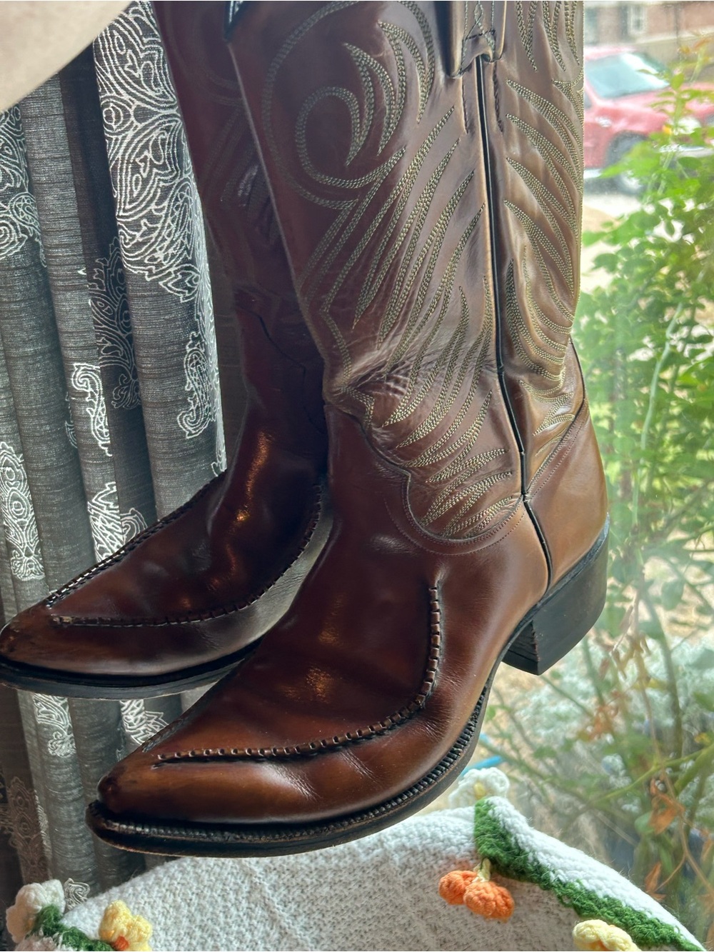 Dan Post Brown Embroidered Leather Cowboy Boots